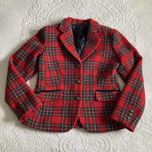 Talbots Blazer Red Tartan Plaid Wool Holiday Jacket Party office career Size 4 - Picture 2 of 16